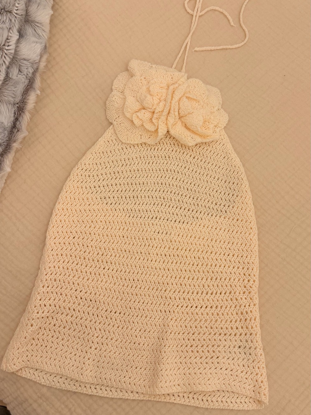 Peppermayo Cream Crochet Halter Top with Floral Accents
